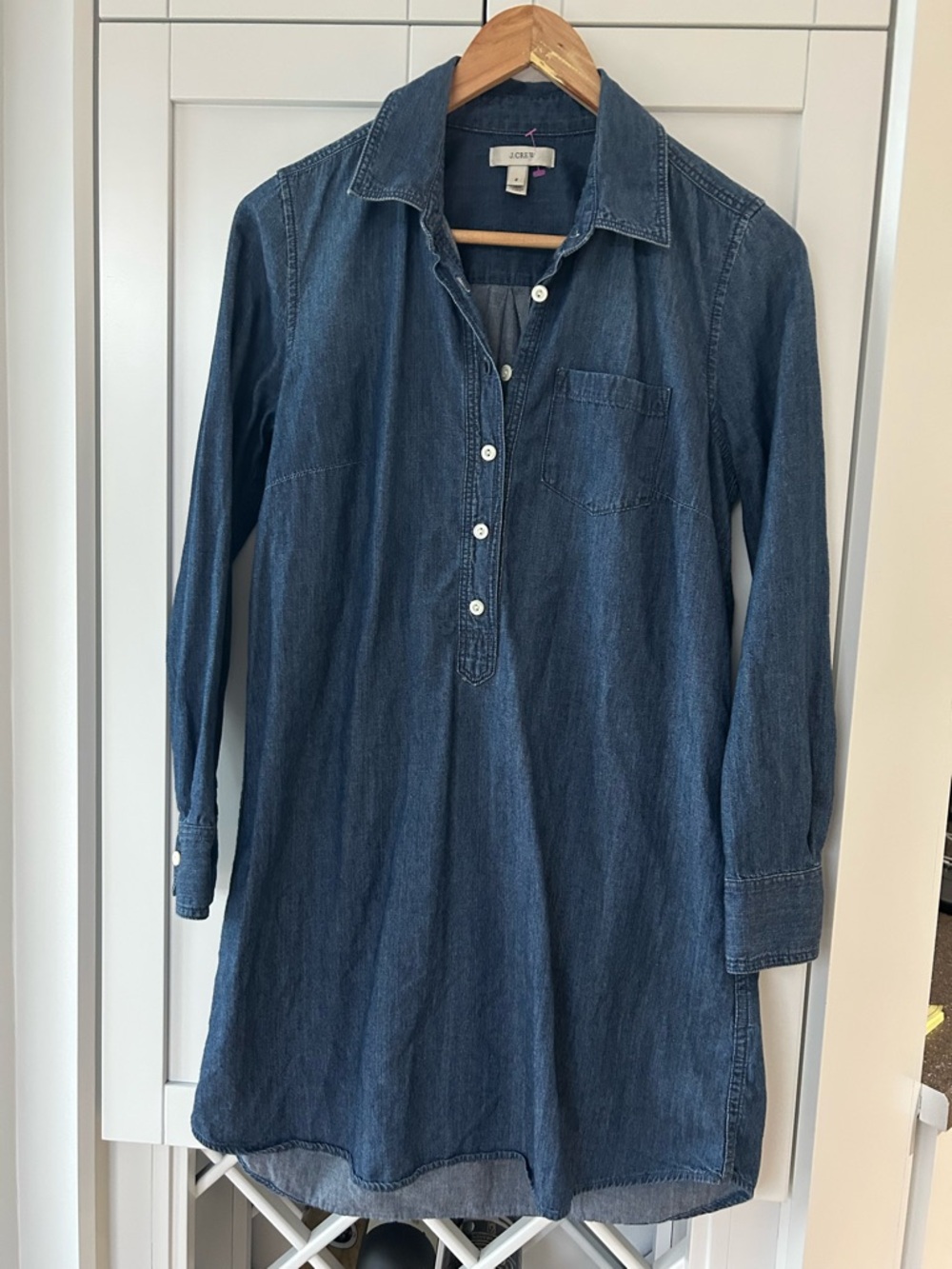 J. Crew Women's Size 2 Chambray Denim 3/4 Sleeve Mini Shirt Dress Tunic - Picture 2 of 4